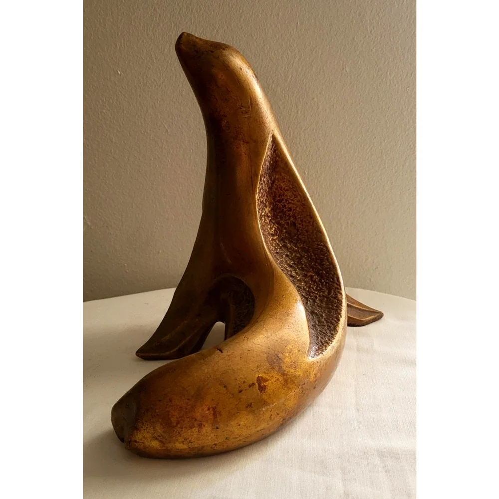 Vintage USA 951 Ceramic Pottery Seal Sea Lion Statue Sculpture Gold Glaze XLarge